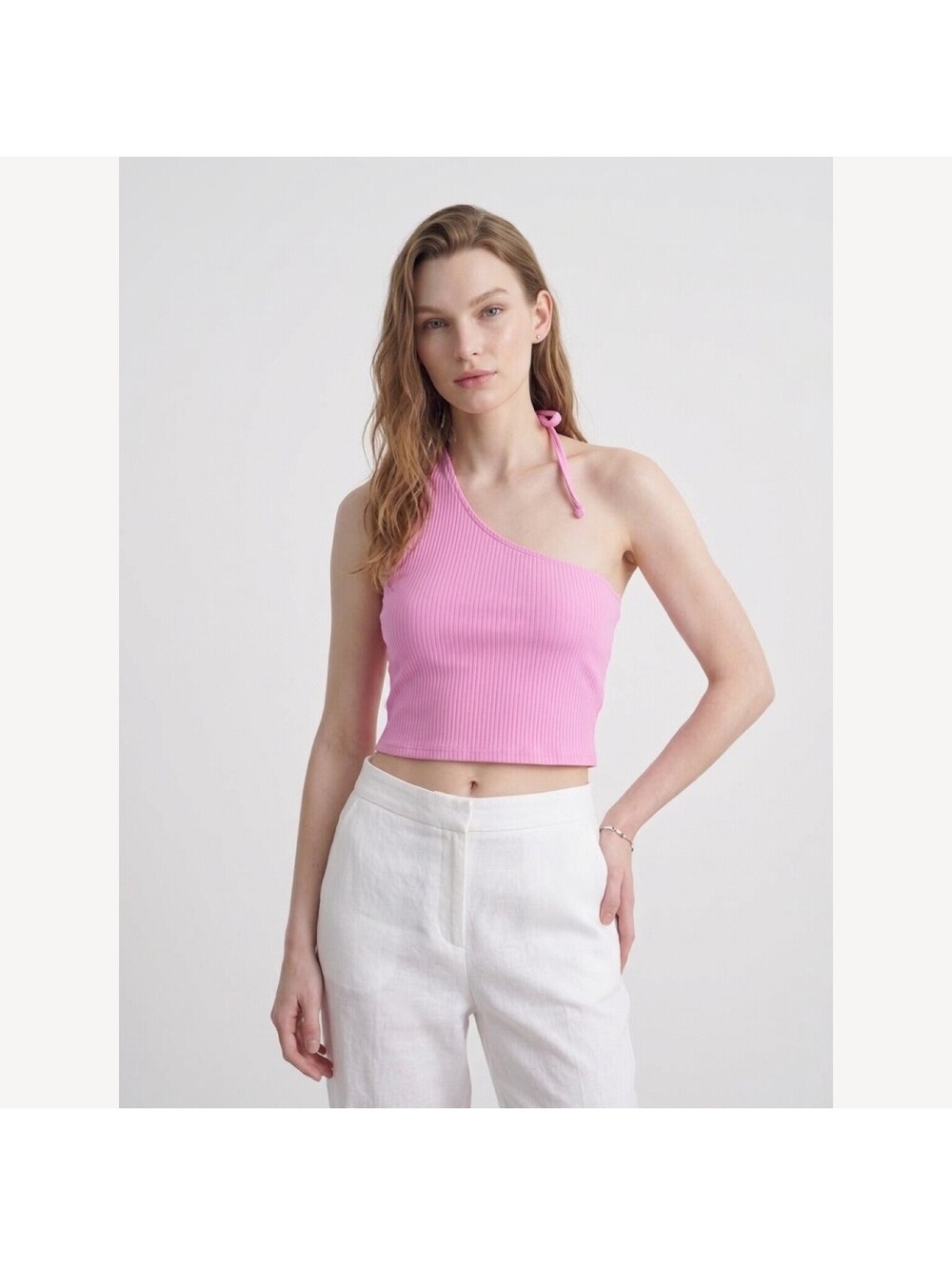 NWT Aerie Pink One-Shoulder Ribbed Crop Top XL